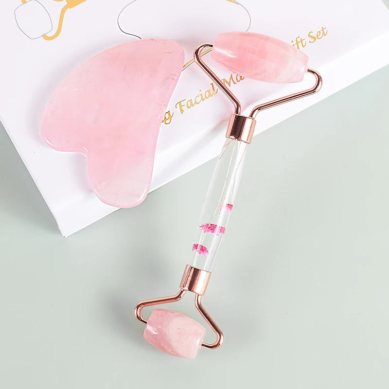 Rodillo Facial de Jade Cuarzo Rosa - Ritual de Autocuidado Calmé